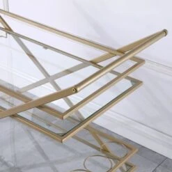 FirsTime & Co. Gold Jemma Geometric Glam Bar Cart, Metal Frame, Glass Top - Metal - Gold -Elegance Barware 4d2b8718 e4f7 49d8 81f5 b2208dbc3ba4