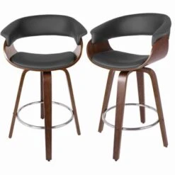 Modern Swivel Bar Stools Upholstered Counter Stools, Set Of 2 - Black/Walnut - Bar Height -Elegance Barware 4de83702 9b0d 4773 b247 f5f916a16d59