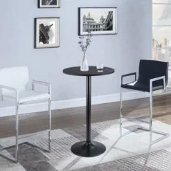 Homall Bistro Pub Table Round Bar Height Cocktail Table Metal Base MDF Top Obsidian Table With Black Leg 23.8inch Top - White -Elegance Barware 4dea9177 673f 4a3d b315 2a5ad209e296