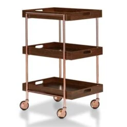 Highland Contemporary Walnut Metal 3-Shelf Kitchen Cart By The Curated Nomad - Walnut -Elegance Barware 4efeeade 220f 49ae 9c40 010550fb48e3