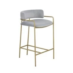 Upholstered Low Back Counter Height Stool In Grey And Gold - Single - Grey And Gold - Counter Height - 23-28 In.