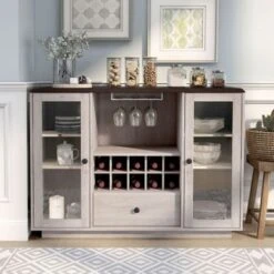 DH BASIC Traditional Coastal White 47-inch Glass-Door Wine Bar Cabinet By Denhour - Coastal White