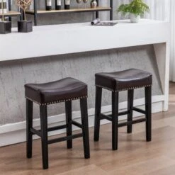 Wooden Height 26" Backless Faux Leather Stools,Set Of 2 - Black -Elegance Barware 4f6c054d ca76 4aa5 ab6c e3d806420b06
