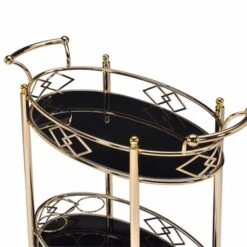 Two Tier Metal Framed Serving Cart With Designer Side Rails And Glass Shelves, Gold And Black - Metal -Elegance Barware 4f917c62 7127 45ed 94df 4a6c732f5626