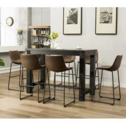 Roundhill Furniture Lotusville 7-PC Antique Black Wood Table With Faux Leather Barstools - White -Elegance Barware 4fcaba52 3e1d 4075 b7c2 e62e82350df9
