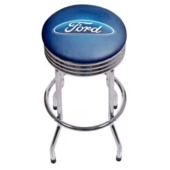 Ford Chrome Ribbed Bar Stool - Ford Oval Logo - Ford Oval Logo- Ribbed