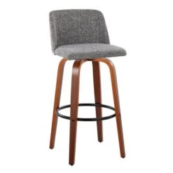 Carson Carrington Vallberga 30" Fixed-Height Bar Stool With Walnut Wood Base (Set Of 2) - Grey Noise Fabric/Round Black Footrest