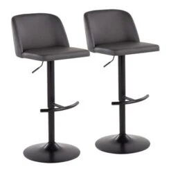 Strick & Bolton Oscar Adjustable Bar Stool With Rounded T Footrest (Set Of 2) - Black Faux Leather/Black -Elegance Barware 50929d11 997d 46b9 901d 1692f5500766