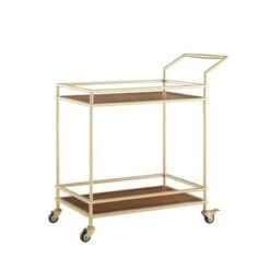 Nicole Miller Felix Bar Cart, 2 Serving Shelves, Casters - N/A - Gold/ White -Elegance Barware 50f9f892 4668 49a1 a4f6 99e54a66d3f0