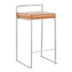 Silver Orchid Forrest Stainless Steel Stackable Counter Stool (Set Of 2) - Camel Faux Leather