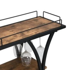 Industrial Bar Cart Kitchen Bar Serving Cart For Home - 44*13*33.66INCH - Black - MDF/Metal -Elegance Barware 51368936 7019 4c80 a56c c729dd7d2ebf
