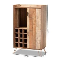 Baxton Studio Mathis Brown Wood And Rose Gold Metal Wine Storage Cabinet - Brown -Elegance Barware 51400228 4f94 46bb be75 1a8ec432c7df
