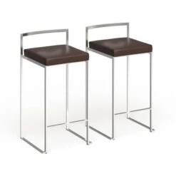 Silver Orchid Forrest Stainless Steel Stackable Counter Stool (Set Of 2) - Camel Faux Leather -Elegance Barware 51a8a881 8269 4c46 8ccd 507410ff10b0