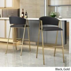 Folwell Modern Faux Leather Barstool (Set Of 2) By Christopher Knight Home - Black+Gold -Elegance Barware 52a9d4e9 a2c1 4756 9feb 53fa29a35161