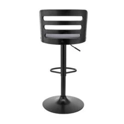 Khalia Adjustable Swivel Faux Leather And Wood Bar Stool With Metal Base - Grey And Black -Elegance Barware 5336883c 92ca 4b1c ae3c ed9388fe19a8