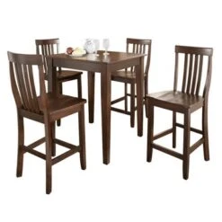 5Pc Pub Dining Set W/School House Stools - Mahogany -Elegance Barware 5347abbd a4eb 4ba6 97a0 6b17e4b5406e