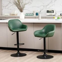 Glitzhome 42"H Mid-Century Adjustable Faux Leather Swivel Bar Stools - Single - Hunter Green -Elegance Barware 53d19a56 3233 423f 9f15 188fd0732500