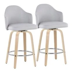 Carson Carrington Valsatra Fixed-Height Upholstered Counter Stool With Wood Legs (Set Of 2) - Light Grey/Natural Wood Legs -Elegance Barware 53ee27e3 79f9 42e9 8bf3 5cf0ae484aaa