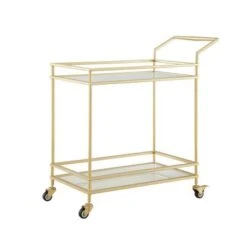 Nicole Miller Felix Bar Cart, 2 Serving Shelves, Casters - N/A - Gold/ White