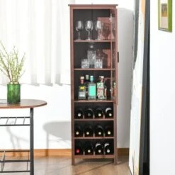 HOMCOM Wine Cabinet Bar Display Cupboard With Glass Door And 3 Storage Compartment For Home Bar - Walnut -Elegance Barware 544cc22d 6b63 4742 a73d 6fe389561878