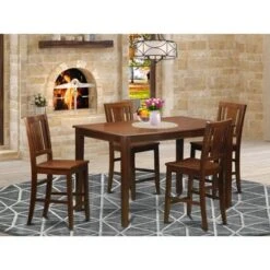 East West Furniture 5-piece Dining Room Pub Set - A Table And 4 Barstools - Mahogany Finish(Seat's Type Options) - DUBU5H-MAH-LC -Elegance Barware 54a44e41 0051 4236 baea f754a779e7ff