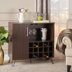 Lochner Mid Century Faux Wood Wine And Bar Cabinet By Christopher Knight Home - Walnut -Elegance Barware 5528c3f4 8d8c 401c 9013 d2b5896b5a31