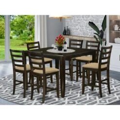 East West Furniture Modern 7-piece Pub-height Table Set - A Table And 6 Chairs In Cappuccino Finish (Seat's Type Options) - FAIR7-CAP-LC -Elegance Barware 55bb6037 41c3 43d0 b34f dfb759c5036d