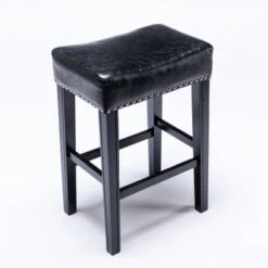 Wooden Height 26" Backless Faux Leather Stools,Set Of 2 - Black -Elegance Barware 55d18b85 af00 4b93 82f3 13e68156ed86