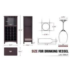 Mcombo Bar Cabinet For Liquor And Glasses Wine Rack Freestanding Floor - 18.9W X 12.6D X 37.4H Inch - Brown -Elegance Barware 57fb9f06 35e6 4a44 b125 c4b84631b2f8