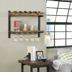 Carbon Loft Lawrence Wall Shelving With Wine Storage - Brown