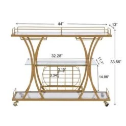 Serving Cart Glass Bar 3-Tier Metal Frame And Shelf - Golden -Elegance Barware 5915be65 9041 4cea be3d 7df270c127f4