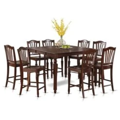 East West Furniture 9-piece Dining Set - A Table And 8 Kitchen Chairs - Mahogany Finish (Seat's Type Options) - CHEL9-MAH-C -Elegance Barware 59b2c454 fc23 47c8 b953 0c4ce21d0c1a