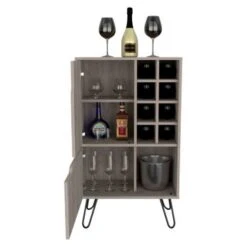 FM Furniture Sheffield L Bar Cabinet With 2 Doors, 4 Inner Shelves, 8 Cubbies, And Hairpin Legs - Laminate -Elegance Barware 59ec1b01 6e6c 4b02 86b6 5049ae4384f3