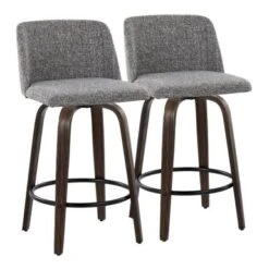Carson Carrington Vallberga 26" Counter Stool With Walnut-Glazed Wood Base (Set Of 2) - Grey Noise Fabric/Round Black Footrest -Elegance Barware 5b68c052 a2ec 41d2 8255 b3b20d5c92ae