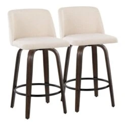 Carson Carrington Vallberga 26" Counter Stool With Walnut-Glazed Wood Base (Set Of 2) - Grey Noise Fabric/Round Black Footrest -Elegance Barware 5ba6c54a 5d87 4e05 84dc dc91c8bcc469