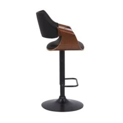 Aspen Adjustable Swivel Faux Leather And Wood Bar Stool With Metal Base - Black, Walnut, And Black -Elegance Barware 5c95e804 2e91 40ca 8518 9a1516d6dfaa