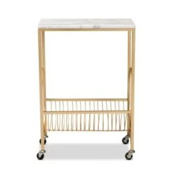 Baxton Studio Jacek Modern And Contemporary Gold Metal Wine Cart With Marble Top - White, Gold -Elegance Barware 5d03ae0b daa8 4945 805b 135d7fb64fc0