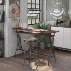 DH BASIC Industrial 60-inch Metal 1-Shelf Counter Height Table By Denhour - Warm Oak -Elegance Barware 5d3ee7c0 d476 449d b2b6 6e51c306f97c