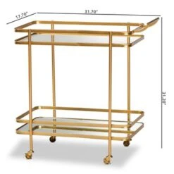 Baxton Studio Destin Glam Brushed Gold Metal And Mirrored Glass 2-Tier Wine Bar Cart - Bronze -Elegance Barware 5d435330 b294 421d 8b63 15339b23ced6