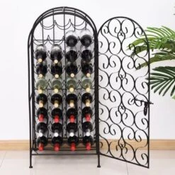 HOMCOM 35 Bottle Wrought Iron Wine Rack Jail With Lock - Black - 17.5*14*38.5 - Black -Elegance Barware 5ecde20b d983 478a 9166 bca2b2614b9f