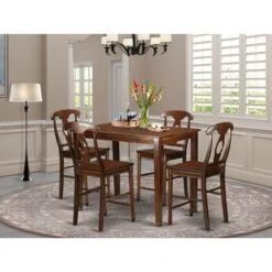 East West Furniture Acacia Wood 5-piece Counter-height Set - A Dining Table And 4 Wooden Chairs ( Finish Option) - YAKE5-BLK-W -Elegance Barware 5edb6c28 7de4 4f93 ae90 5763a38c08df