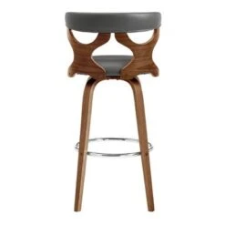 Zenia Modern Faux Leather And Wood Swivel Bar/Counter Stool - Grey & Walnut - Bar Height -Elegance Barware 5edff4e5 8135 4ecf af3c 03368490bf87