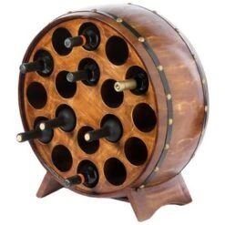 Vintiquewise Wooden Stackable Round Shaped Wine Barrel Wine Rack, 1 Rack - Brown