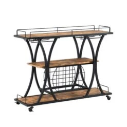Industrial Bar Cart Kitchen Bar Serving Cart For Home - 44*13*33.66INCH - Black - MDF/Metal -Elegance Barware 5f5e5122 3883 40a3 8e3b 278e31f2b153
