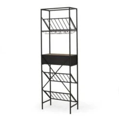 Boster 21 Bottle Floor Wine Rack With Storage By Christopher Knight Home - Black + Natural -Elegance Barware 5fd24e8a 4659 44c6 a610 ab9129428821