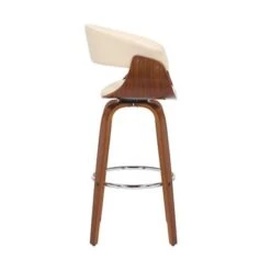 Julyssa Mid-Century Modern Faux Leather And Wood Swivel Bar Or Counter Stool - Cream & Walnut - Counter Height 30 Julyssa Mid-Century Modern Faux Leather And Wood Swivel Bar Or Counter Stool - Cream & Walnut - Counter Height -Elegance Barware 60058e8c 011c 4cba a767 09bc5c67e6dc