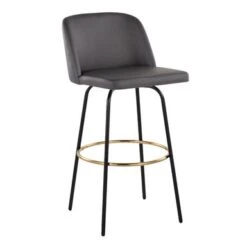 Silver Orchid Vallberga 30" Fixed-Height Bar Stool With Metal Base & Round Gold Footrest (Set Of 2) - Cream Noise Fabric/Black Metal Base -Elegance Barware 6042a048 7dd6 455f a4ef 56c8708ea3b5