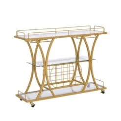 Serving Cart Glass Bar 3-Tier Metal Frame And Shelf - Golden -Elegance Barware 605e7e76 c906 4d99 b5a0 ff801d626e10