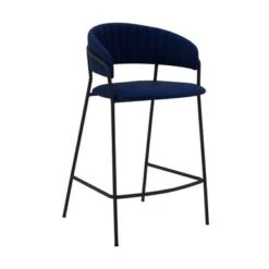 Nara 26" Faux Leather And Metal Counter Height Bar Stool - Blue