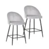 Porthos Home Freya Velvet And Metal Counter Stools (Set Of 2) - Grey -Elegance Barware 625b6019 21e7 4148 b46f 10c4e0e66482